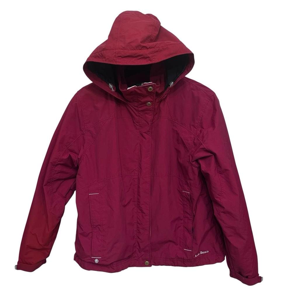 LL Bean Jacket Women‎ Medium Winter Red Regular Fit Full Zip Hooded Nylon Parka